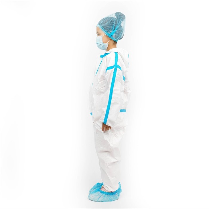Disposable medical coverall with blue tapes 4